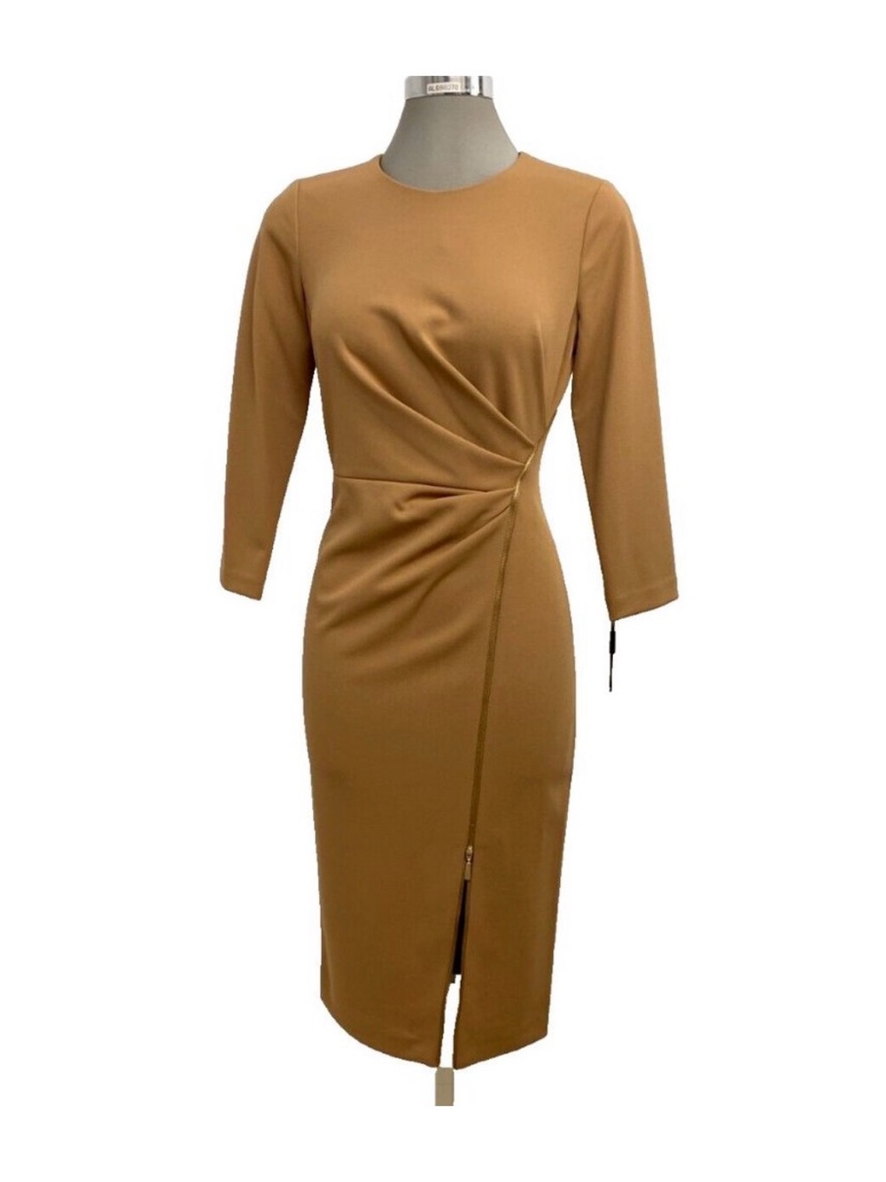 Calvin Klein Size 6 legacy Sexy LUGGAGE Scuba Crepe Dress Side Zipper NWT